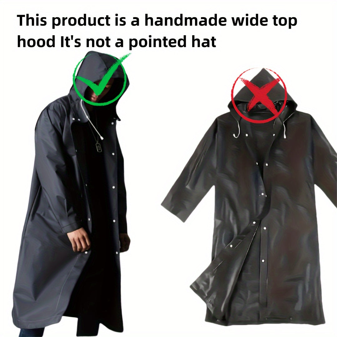 Black EVA Waterproof Raincoat for Outdoor Activities, Long Hooded Jacket Suitable for Motorcycle, Cycling, Hiking, and Fishing