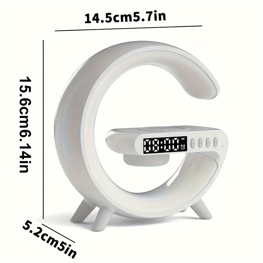 White Noise Smart Alarm Clock with Wireless Charging, Speaker, and Ambient Lamp with USB Port.