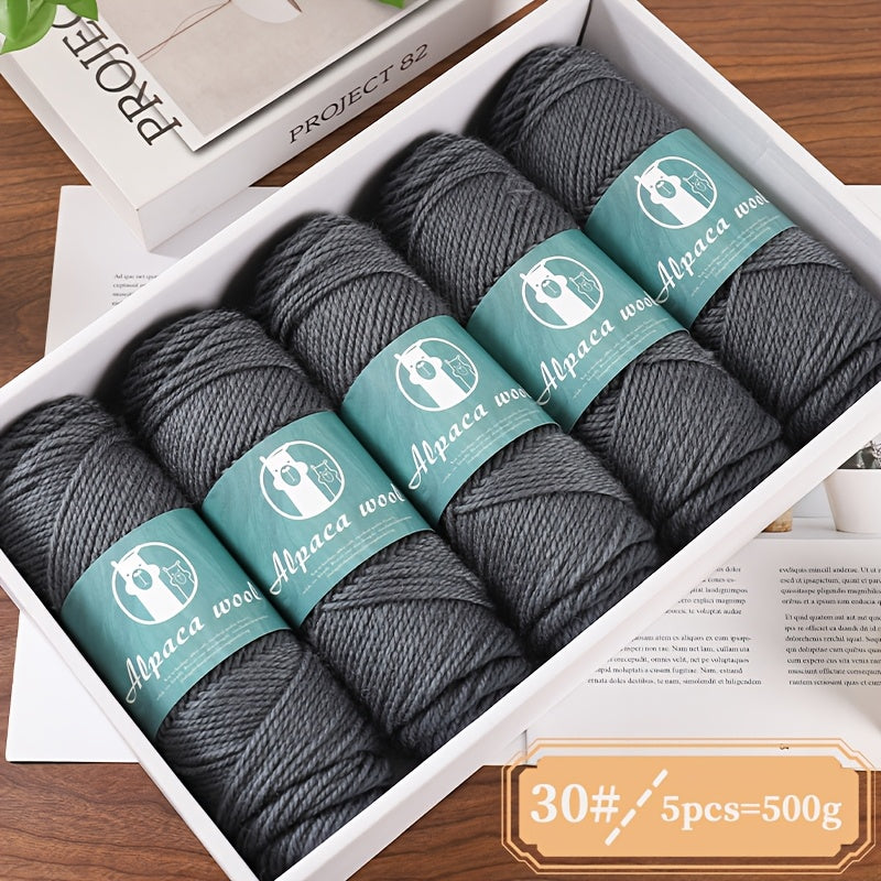 5-Pack Alpaca Wool Yarn, 500g Each, Multicolor Thick-Thin Yarn for Handmade Clothing - Various Styles