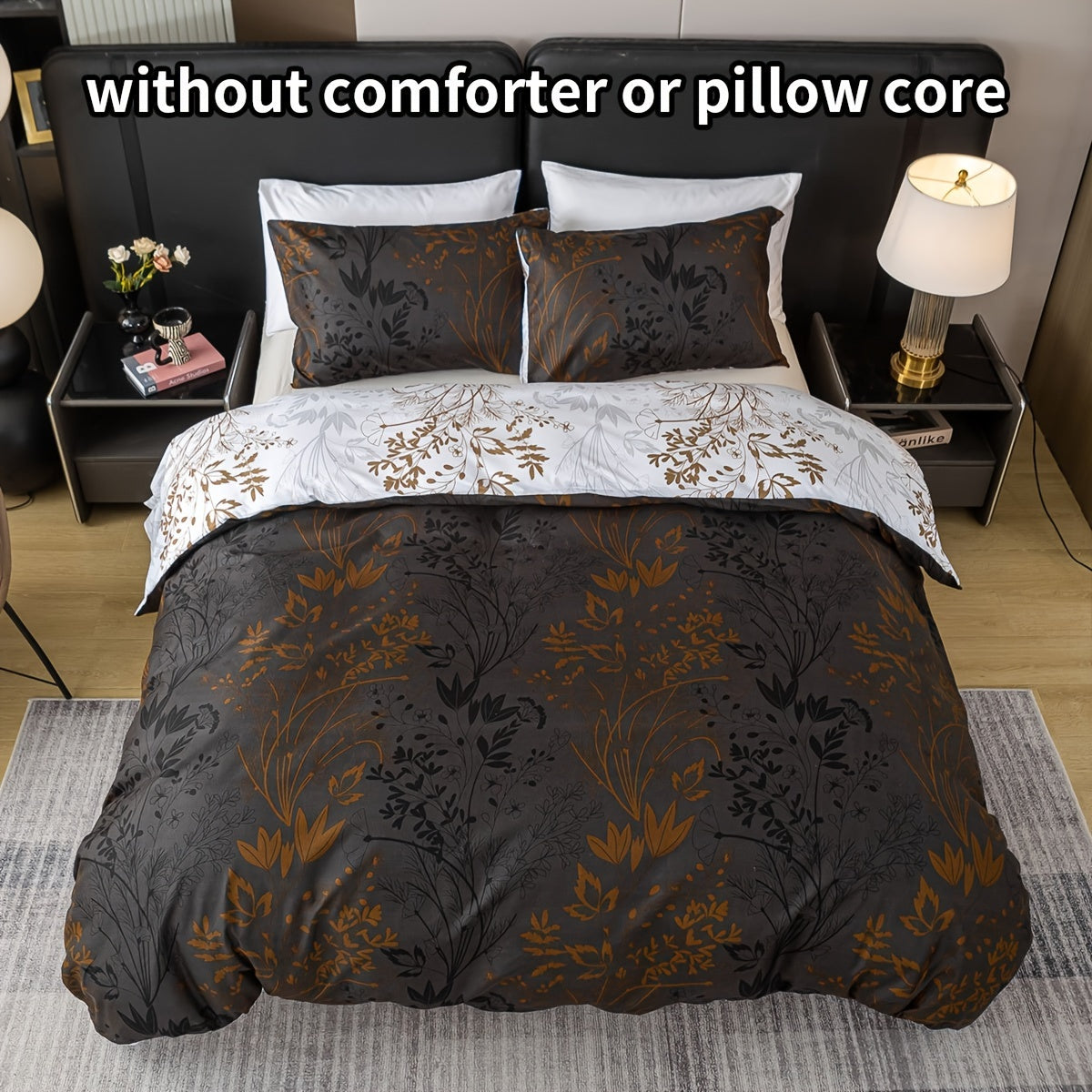 Luxurious Floral Print Polyester Duvet Cover Set includes one duvet cover and two pillowcases (core not included). This all-season bedding set is soft, comfortable, and breathable, perfect for bedroom, guest room, or dorm use.