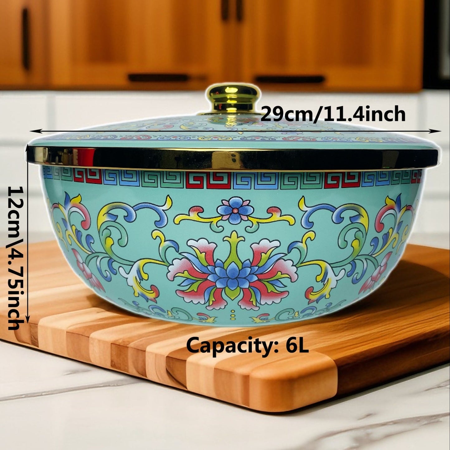 Sturdy Enamel Mixing Bowl with Lid - Spacious Salad Basin for Kitchen & Dining Room Use