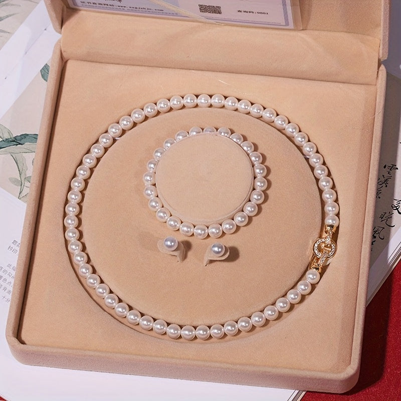 Beautiful timeless freshwater pearl jewelry set, consisting of three pieces with no plating - suitable for everyday wear, gift-giving, Mardi Gras celebrations, and all seasons. Perfect for weddings, anniversaries, Valentine's Day, and Mother's Day.