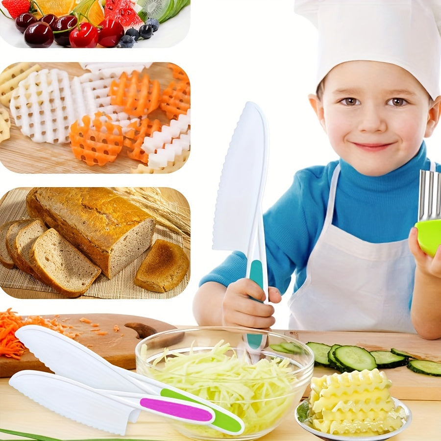 Set of 3 Plastic Bread Knives for Kids, Perfect for Fruit, Cake, Baking, Cheese, Dessert - Safe Kitchen Tools for Food Contact