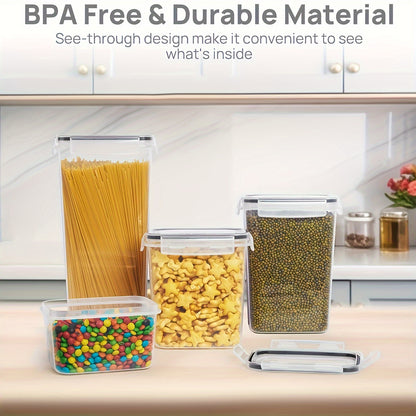 7-piece BPA-Free Airtight Food Storage Container Set for RV with Labels and Marker, perfect for storing flour, sugar, cereal, pasta, and snacks.