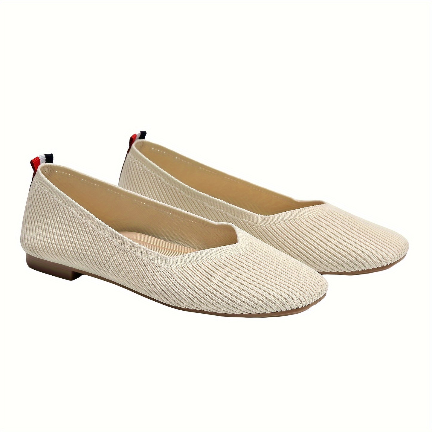 Women's Solid Color Knitted Flats with Breathable Square Toe