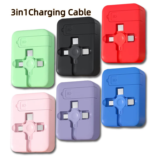 Stylish and compact 3-in-1 mobile phone holder data cable with USB connector for fast charging and data sync, perfect for smartphones.