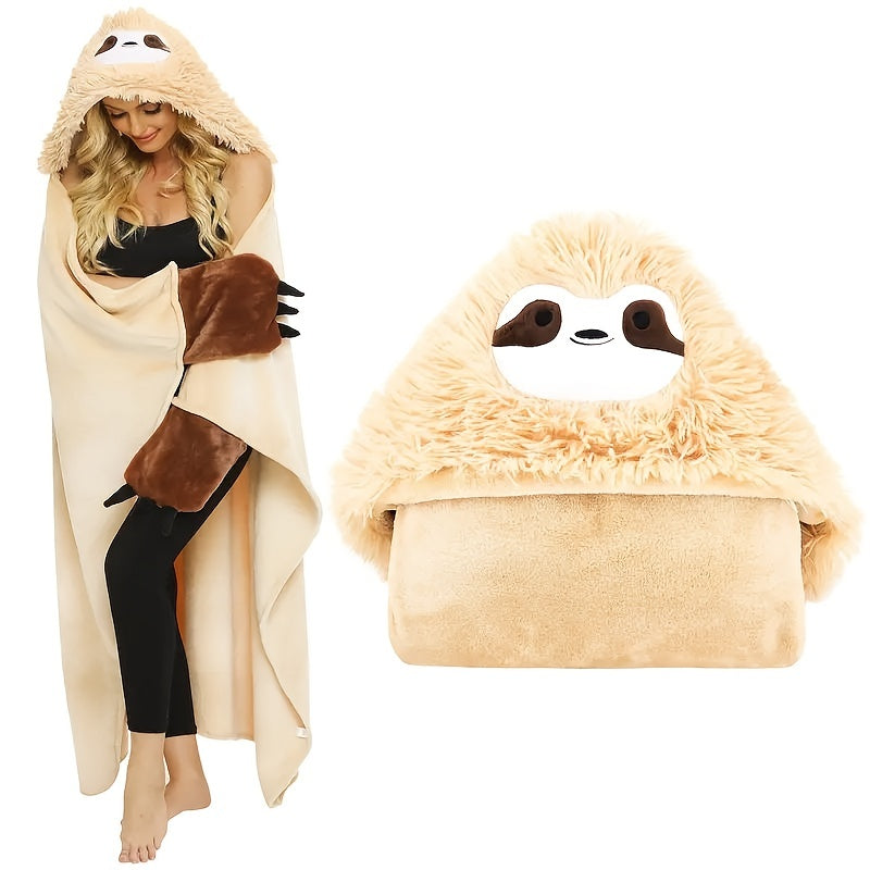 Soft and Fluffy Hooded Sloth Wearable Blanket for Women - Cozy with Large Pockets for Snuggling & Napping, Machine Washable, Made of Polyester, Size: 149.86x129.54 cm