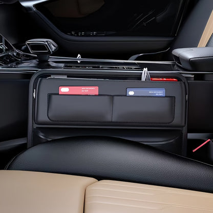 Car trunk organizer with PU leather and card slots - storage box for driver and passenger side - vehicle storage bag.