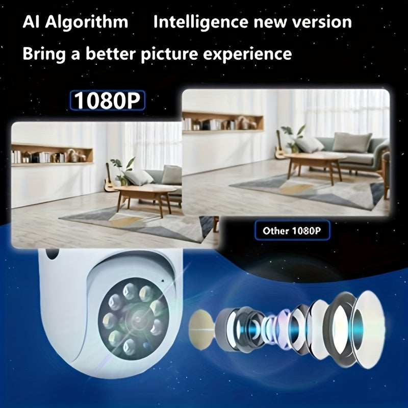 Conveniently install the 1080P HD WiFi Security Camera with PTZ and Voice Intercom without cables. Perfect for elderly and youngsters, with remote viewing anytime.