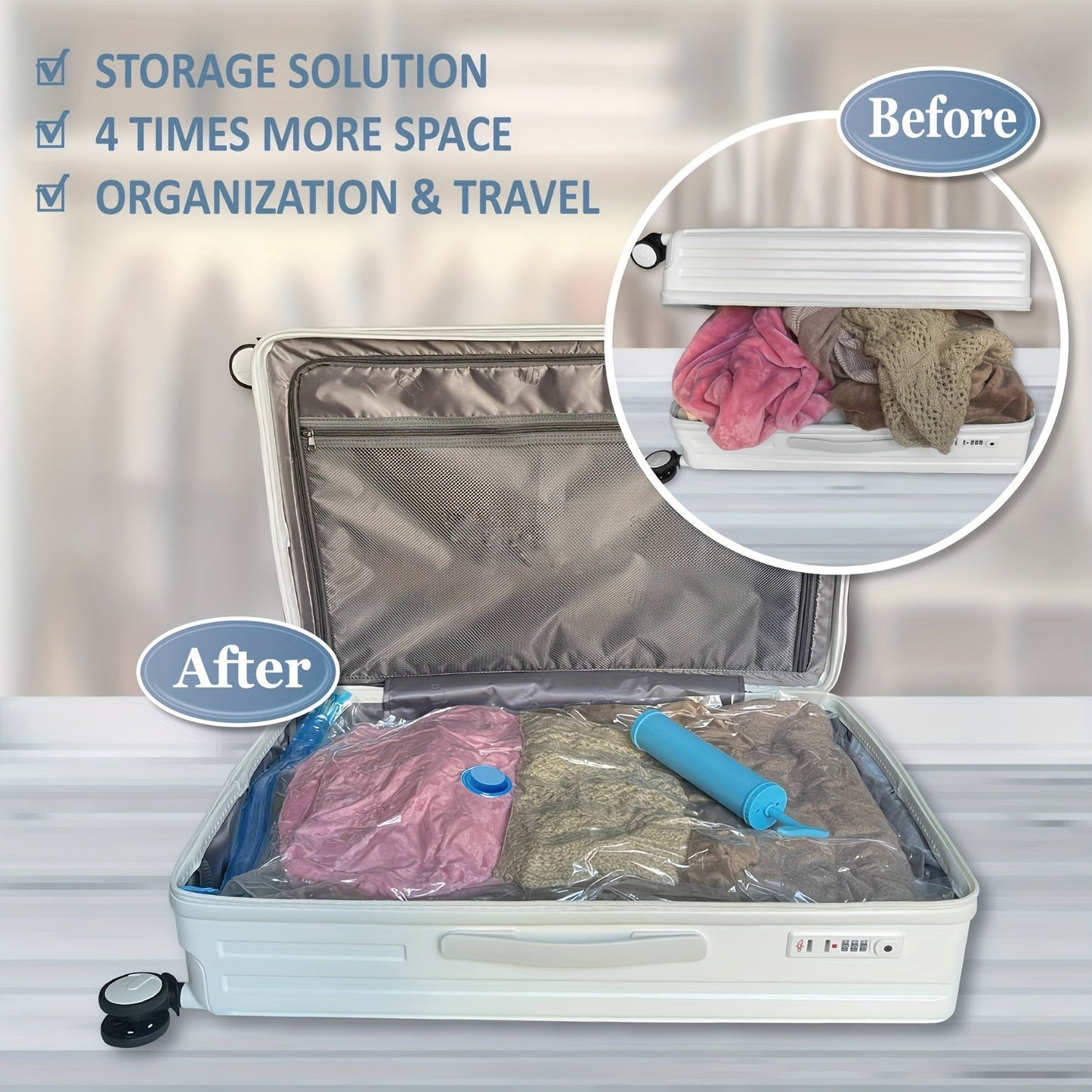 One piece of Vacuum Storage Bags designed for Clothes and Quilts - Versatile Rectangular Compression Bags with Zipper, Space-saving Storage Solution that does not require electricity, compatible with most Vacuum Cleaners and Hand Pumps.