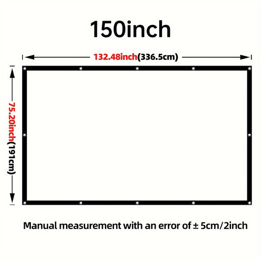 150-дюймовый складной проекторный экран 4K Ultra HD с тканью из полиэстера, устойчива к складкам, соотношение сторон 16:9. Идеально подходит для домашнего и уличного использования, совместим с двусторонней проекцией.