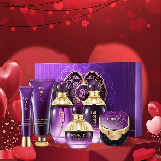 6pc Korean and American Purple Ganoderma Lucjson Beauty Set for hydrating and moisturizing skin, ideal as a gift for mothers and girlfriends on Valentine's Day.