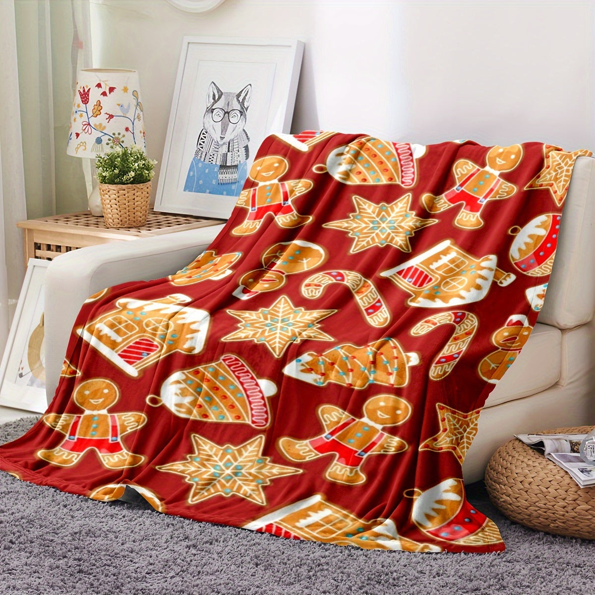 Stay cozy and festive with our Christmas Elements Printed Flannel Throw Blanket. This high-definition digital print blanket is made with 100% polyester for ultimate softness, comfort, and warmth. It is reversible and can be used all season long for