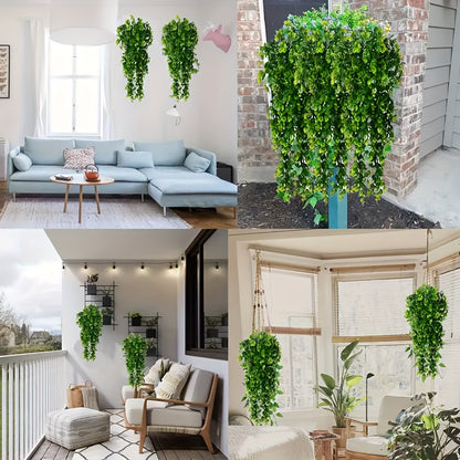 5pcs of artificial hanging eucalyptus vines, UV resistant and suitable for indoor and outdoor walls. Perfect for weddings, room decorations, bedrooms, Christmas, and Thanksgiving.