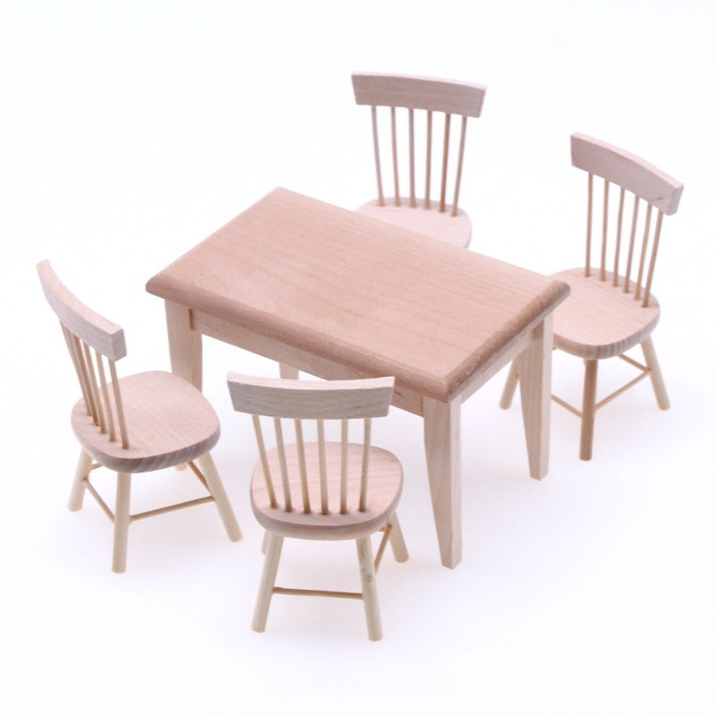 Set of 5 Delightful Miniature Wooden Dining Furniture - Includes 1:12 Scale Table and Chairs with Natural Finish, Perfect for DIY Home Decor and Gifts for Valentine's Day, New Year, Easter, or Miniature Wooden Boxes