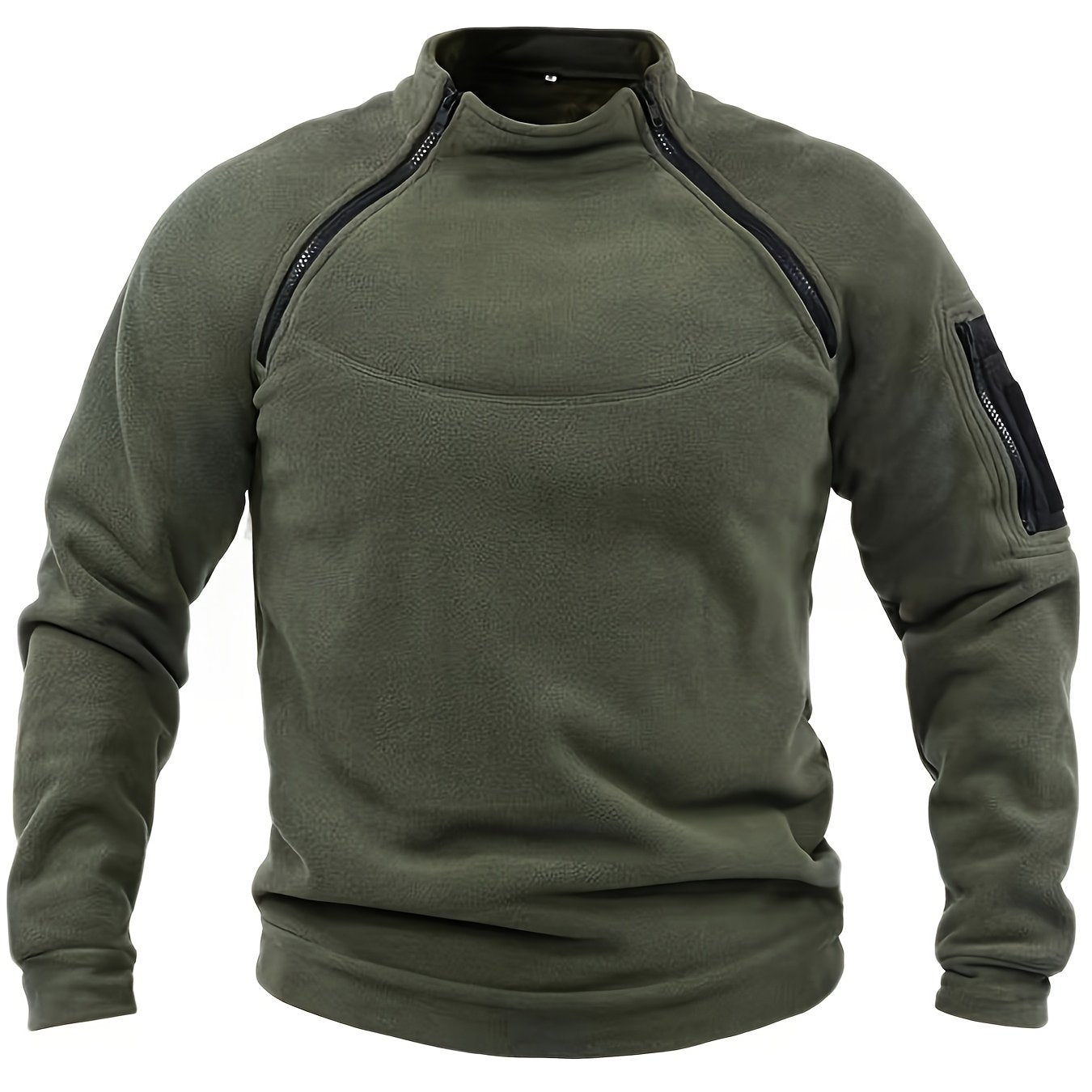 Men's Tactical Fleece Sweatshirt in Beige with Black Accents - Warm, Breathable, Durable, Zip-Up Design for Fall/Winter Outdoor Activities. Made of Polyester, Machine Washable with