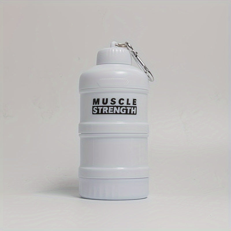 Portable protein powder container with a multi-tier plastic bottle for gym and outdoor sports, with a keychain. Size 7cm X 11cm/20cm/15.5cm.