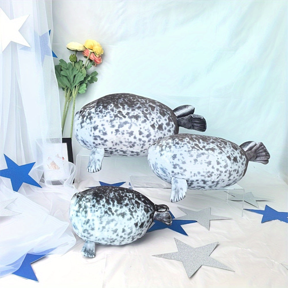 Soft and cuddly spotted seal plush toy for boys and girls, can be used as a pillow or room decoration. Perfect gift for kids on their birthday, Valentine's Day, or Christmas.