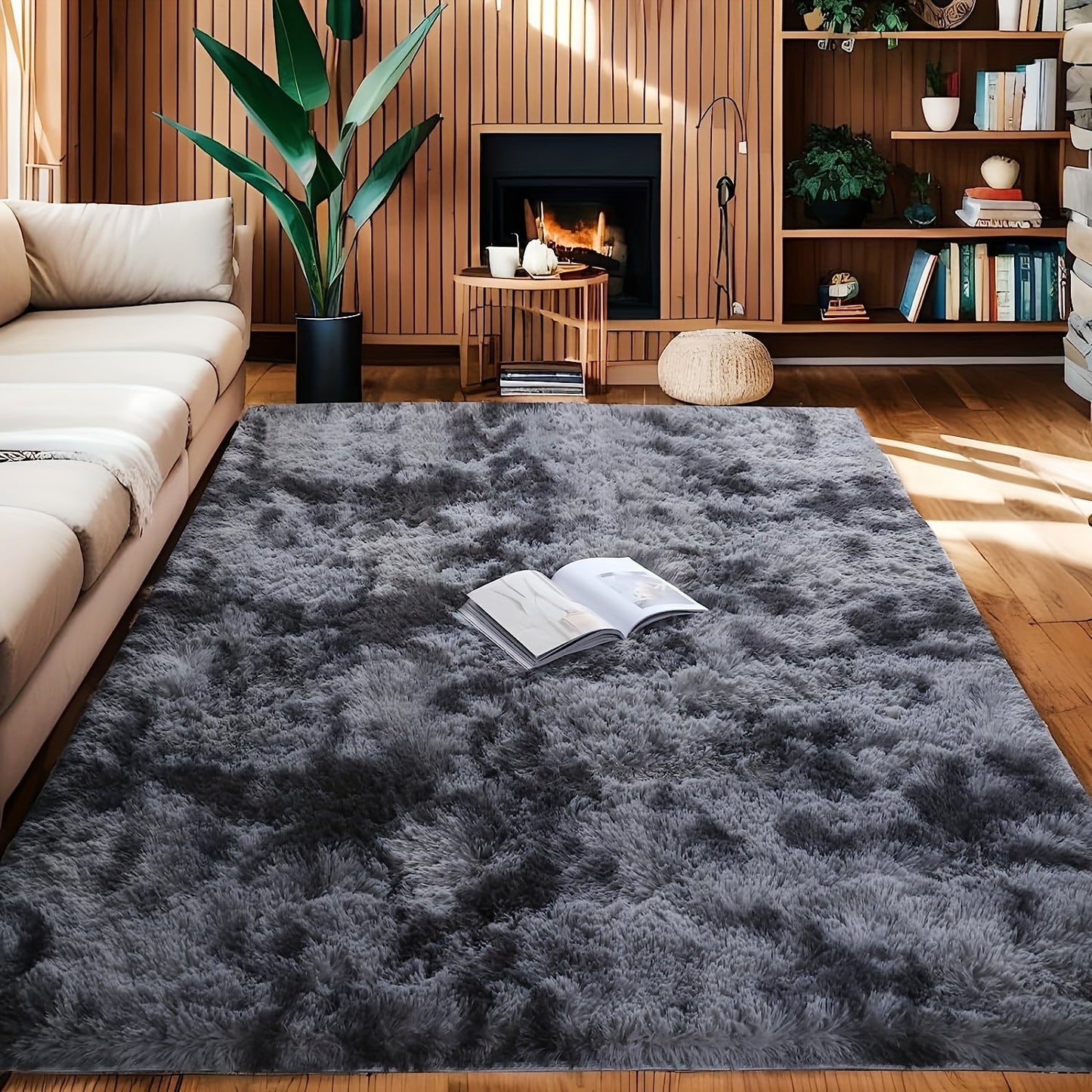 Luxurious Soft Faux Fur Area Rug in Modern Deep Grey Shaggy Design, Perfect for Living Room or Bedroom Decor. Made of Ultra Soft Polyester Material, Dry Clean Only. Available in Various Sizes.