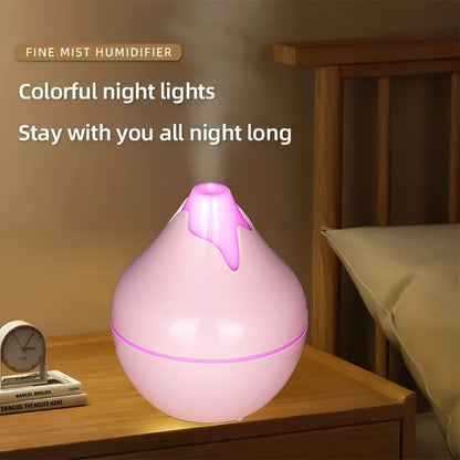 USB powered humidifier with aromatherapy, quiet operation, wood grain design, suitable for home and office.