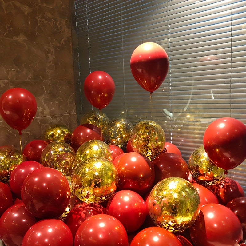 50 Red & Golden Latex Balloons, ideal for various celebrations and occasions, including weddings, birthdays, anniversaries, graduations, Mother's Day, winter, and New Year.