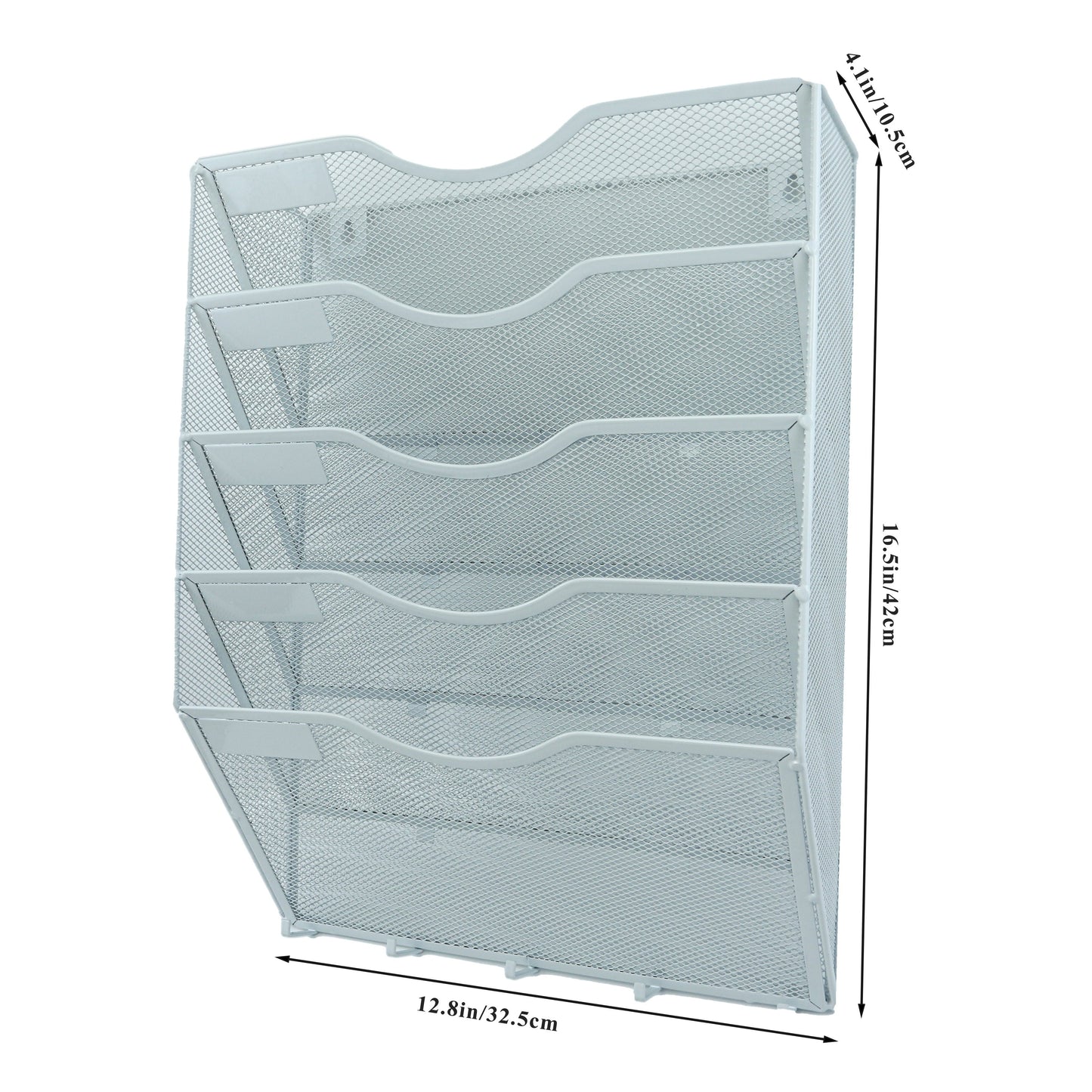 Wall mount file organizer with key hooks, vertical hanging folder for organization, light blue iron material, space-saving design.