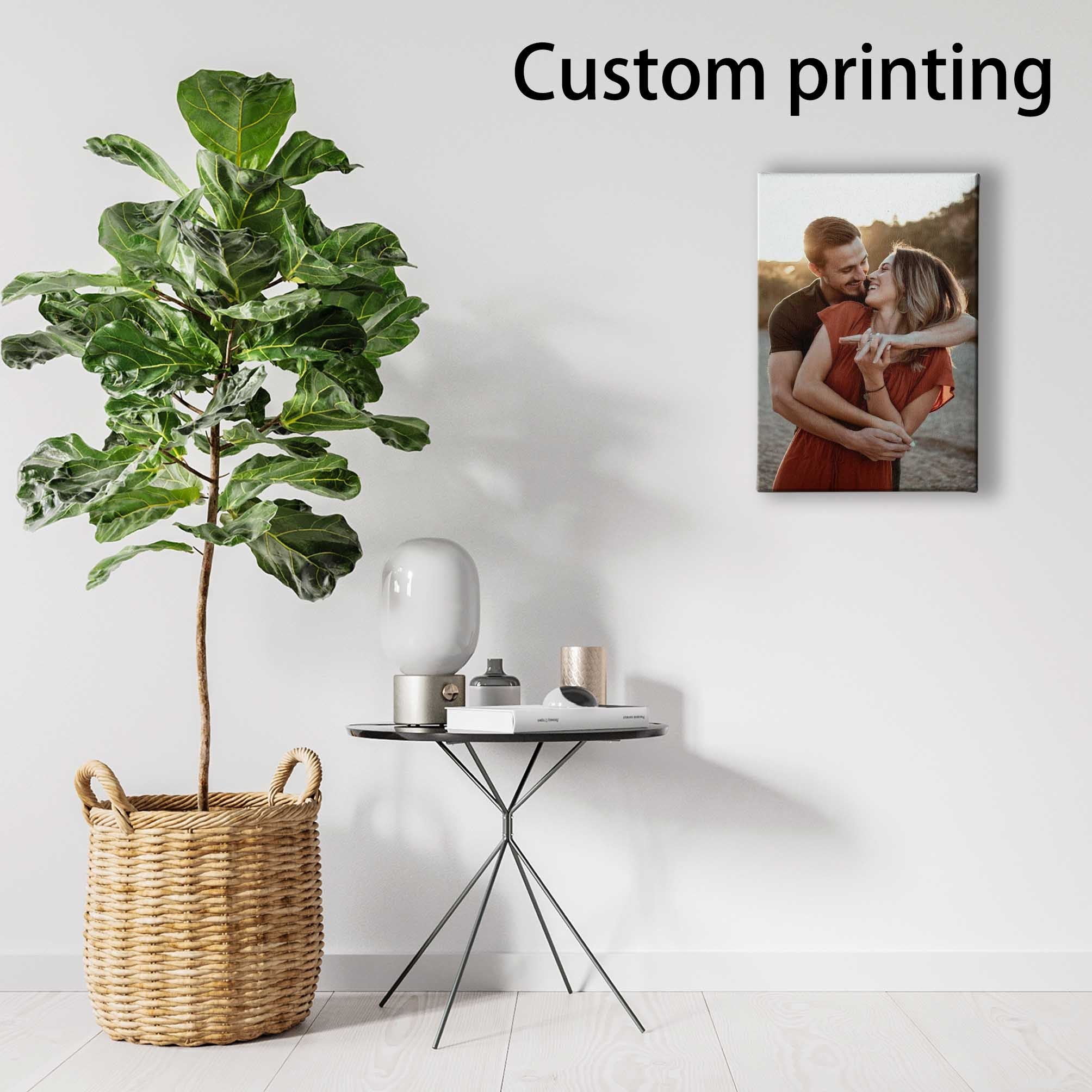 Personalized Couple Photo Print: A digitally printed canvas framed wall art that transforms your favorite photo into a textile material. Perfect for home decor or as a unique keepsake gift.