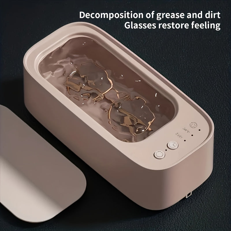 USB-Powered Ultrasonic Cleaning Dispenser for Personal Care Items - Rechargeable 360° Deep Cleaner with Plastic, Fragrance-Free Storage Box for Jewelry, Eyewear, Watches