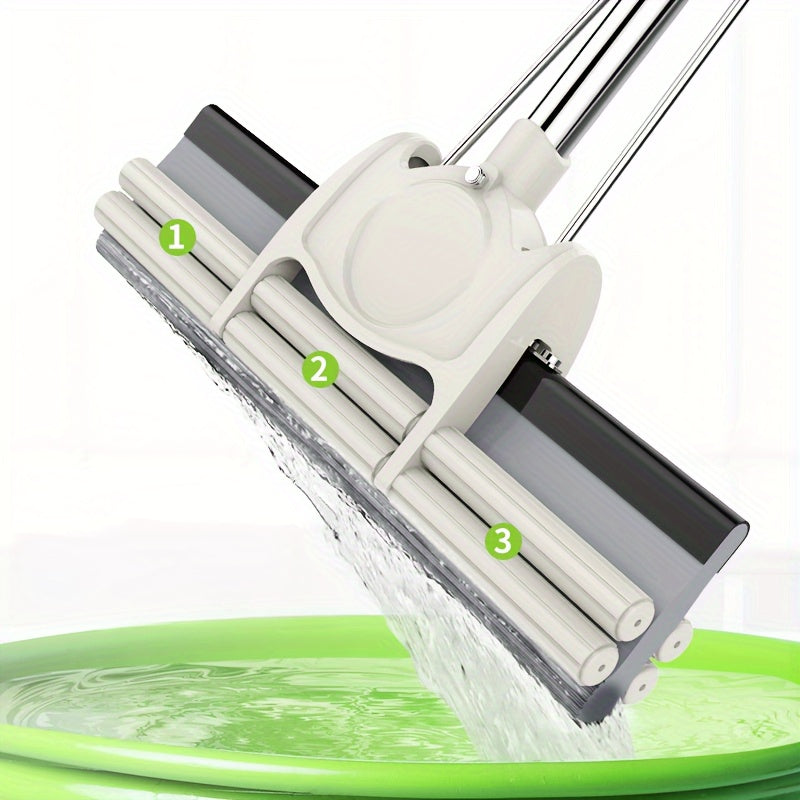 Upgrade Your Cleaning Routine with our Three-Stage Extrusion Squeegee Mop Featuring a Large Absorbent Cotton Head - Perfect for Use in the Kitchen, Bathroom, Living Room, Bedroom, and Toilet