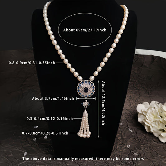 MUFAN Elegant Luxury Pearl Necklace for Women featuring 8-9mm Natural Freshwater Pearls and Synthetic Cubic Zirconia. This versatile piece is perfect for daily wear or special occasions, making it a great gift option. Compatible with June birthstones. No