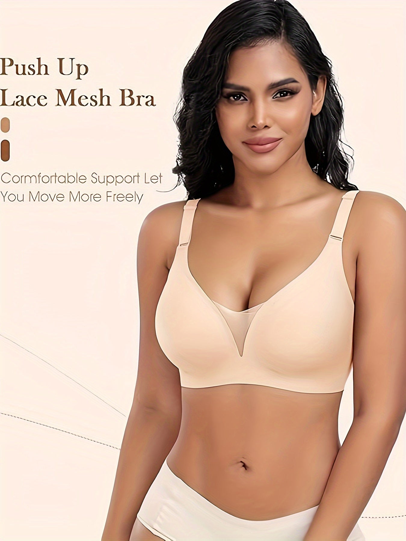 Wireless sports bra for women with seamless design for comfort and support, enhanced by lace and mesh details.