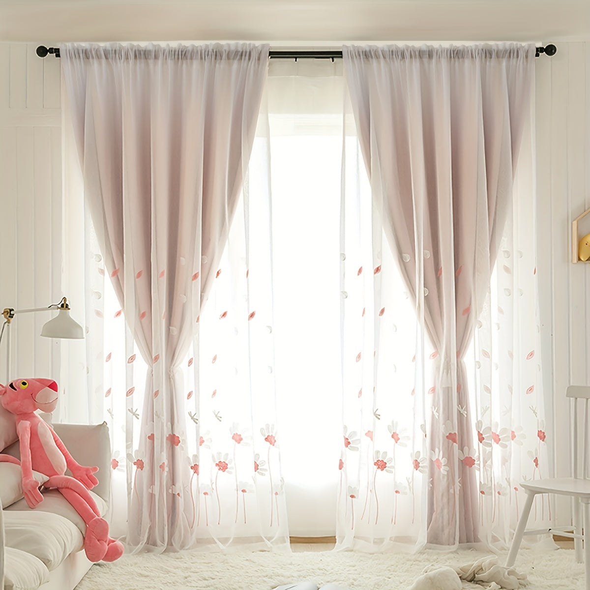 Add a touch of simplicity and charm to your living space with this 1-piece Simple Animal Embroidery Tulle Curtain. Featuring a beautiful pastoral style flower embroidery design, this window sheer curtain is perfect for adding a delicate touch to your