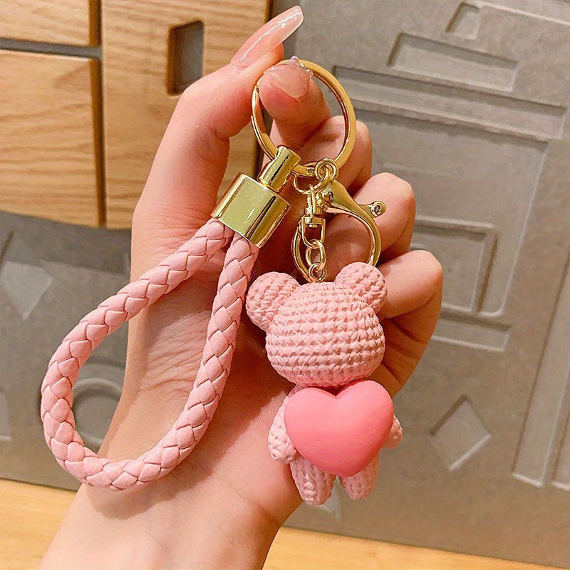 Adorable Love Heart Bear Resin Keychain Charm, Perfect Couple Keyring, Beautiful Gift for Women