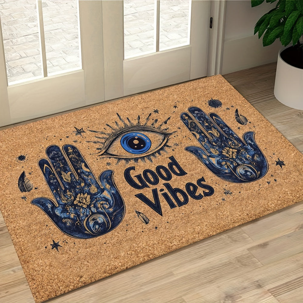 Non-Slip Evil Eye Welcome Mat: This machine washable polyester rug, with rubber backing, is perfect for both indoor and outdoor use. Ideal for the entryway, bedroom, or balcony, this lightweight rectangular floor mat makes the perfect Christmas gift for