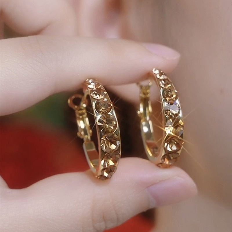 Vintage glitter hoop earrings with rhinestone inlay and 925 silver post, perfect for daily wear and parties.