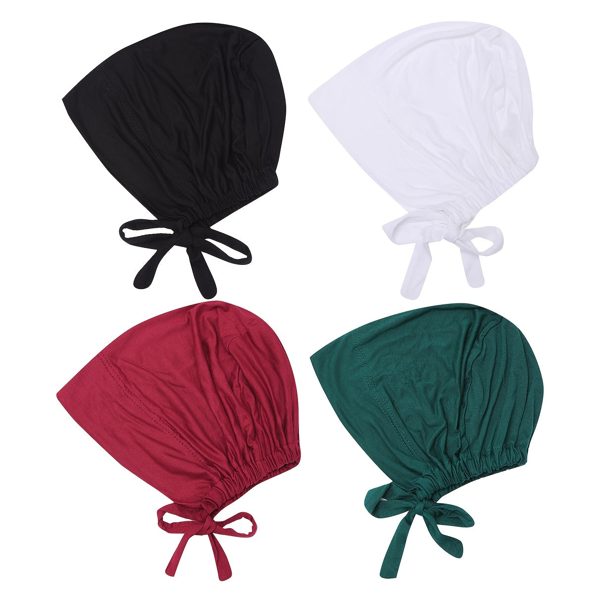 Adjustable Modal Undercap Set includes 4pcs of breathable, stretchy lace-up inner hijab caps for women in solid colors.