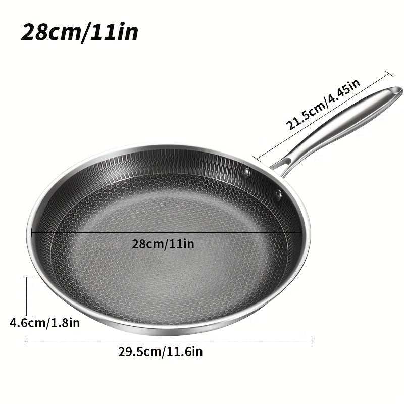 Stainless Steel Non-Stick Frying Pan - Available in Multiple Sizes (19.81cm, 23.88cm, 27.94cm) - Hand wash recommended - Suitable for Smooth Surface Induction Cooktops - Durable Kitchen Cookware for Gas, Eggs, Pancakes, and Steaks.