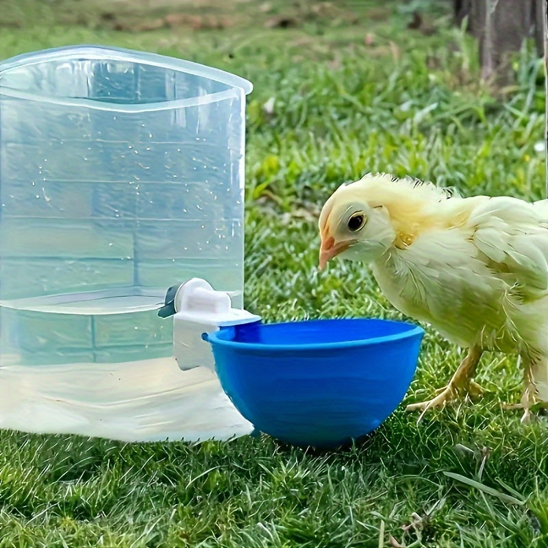 6 large blue automatic chicken water cups for ducks, geese, turkeys, and rabbits.