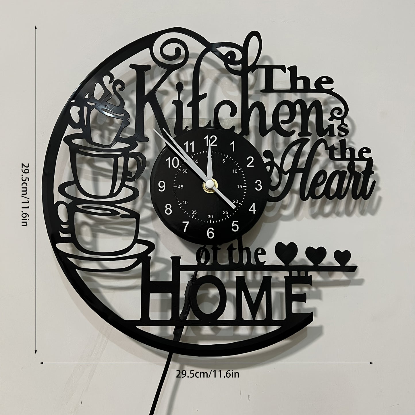 Vinyl Record Wall Clock in Black, Silent for Living Room, Bedroom, Kitchen, Office, Bar, Cafe, or Coffee Shop.