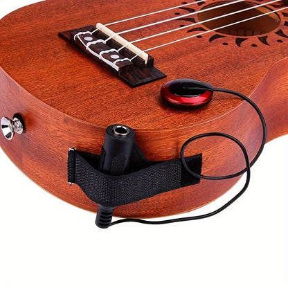 Professional-grade piezoelectric contact pickup for acoustic guitars, ukuleles, karimbas, harps, and banjos - simple installation.