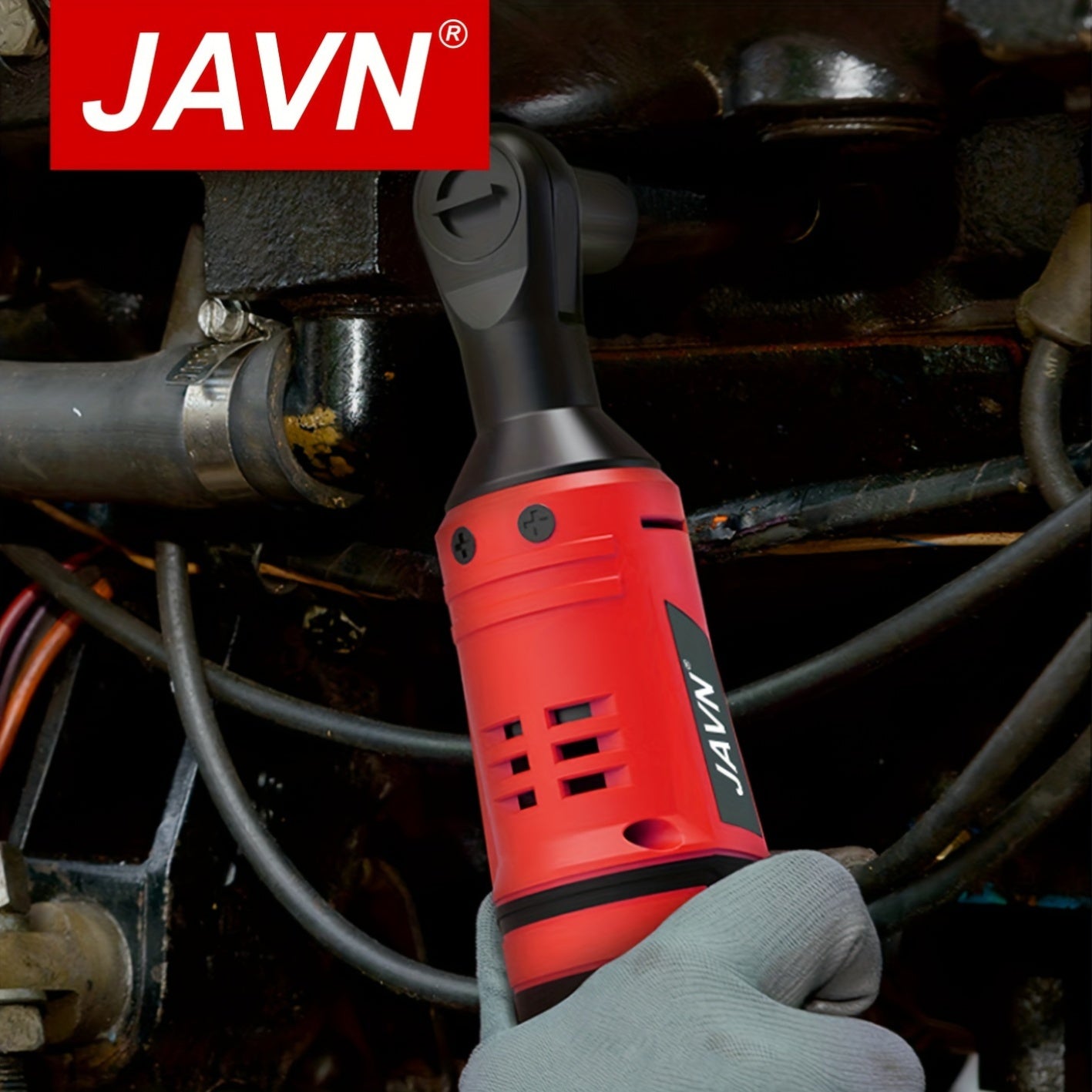 JAVN 12V Cordless Electric Ratchet Wrench Set with USB Rechargeable Lithium Battery for Car Repair and Nut Removal.