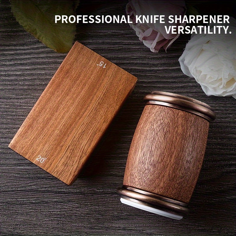 Ultimate Kitchen Knife Sharpening Set - Deluxe Wood-Finish Manual Sharpener Kit made of Corundum with Magnetic Angle Guide, Durable Metal Construction, Medium Grit, Precise 15 & 20 Degree Angles - Perfect Present for Cooking Aficionados