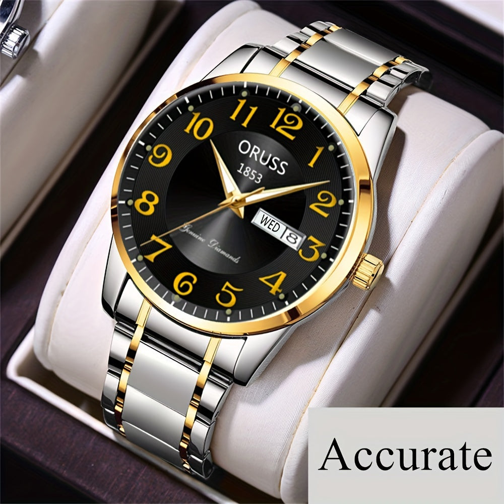 [Top Pick] Stylish Men's Business Watch - Accurate Digital Scale, Two Calendars, Tough Alloy Case & Band, Reliable Quartz Movement