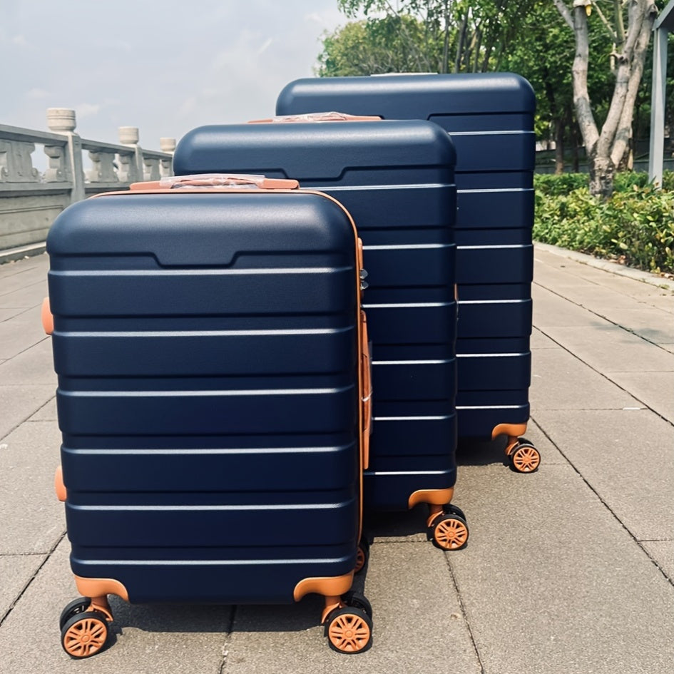 3-piece spinner luggage set with durable wheels, hard shell design, zipper closure, TSA lock, iron handle, ABS+PC body, and lightweight construction for women in sizes 50.8cm, 60.96cm, and