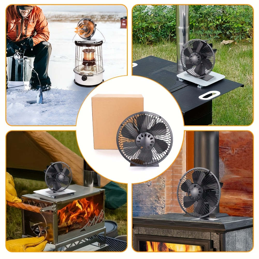 Portable aluminum heat distribution system for indoor air circulation, no power required - introducing the Hormy 6-Blade Fireplace Fan.