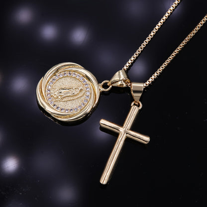 Elegant and simple, the Inlaid Zirconia Virgin Mary and Cross Pendant Necklace is a perfect gift for Mother's Day and birthdays. This detachable layered charm fashion jewelry combines style and spirituality to create a unique and meaningful piece for