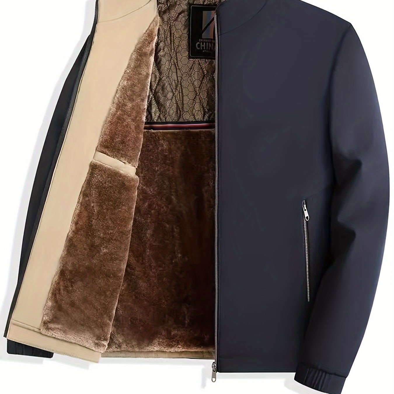 Men's casual business jacket with new stand-up collar, thick fleece lining, and stylish design for autumn and winter.