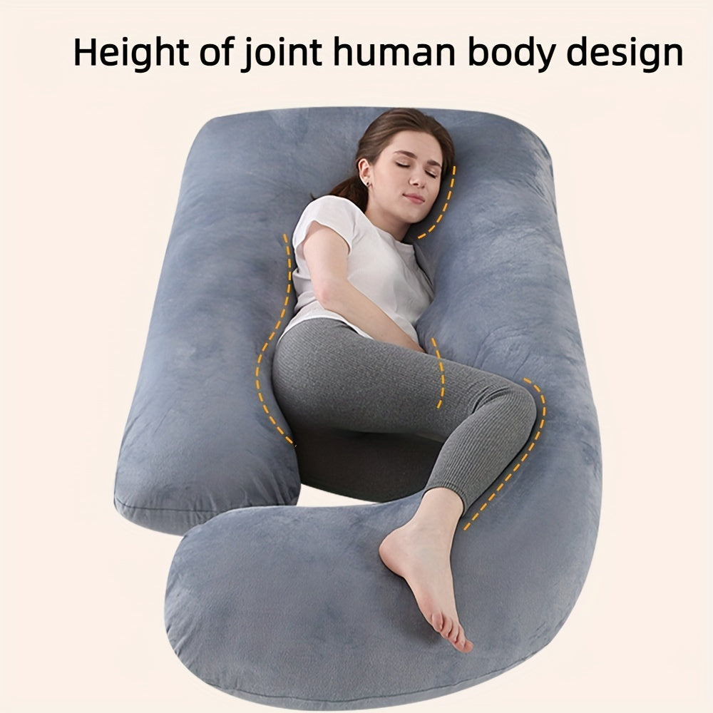 Maternity Pillow with J-Shape Design, made of Soft Crystal Fleece Material, Features Removable and Foldable Design for Easy Storage, Washable for Hygienic Support, Ideal for Abdominal and Side Sleeping Support, Perfect for Pregnant Moms during Pregnancy