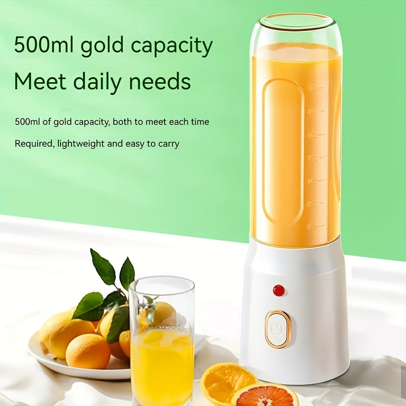 High power 450ml dual cup juicer, portable and rechargeable with USB/battery power, made from food-grade PP. Perfect for sports and home use.