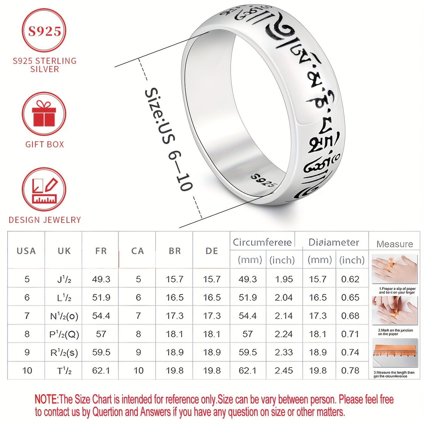 Vintage Ethnic Style 925 Sterling Silver Ring, 5g, Unisex, Hypoallergenic, Nickel-Free, Engraved with Mantra, Celestial Symbol and Solid Silver Plating. Ideal for Everyday Wear and Gifting, Comes in a Gift Box for presentation.